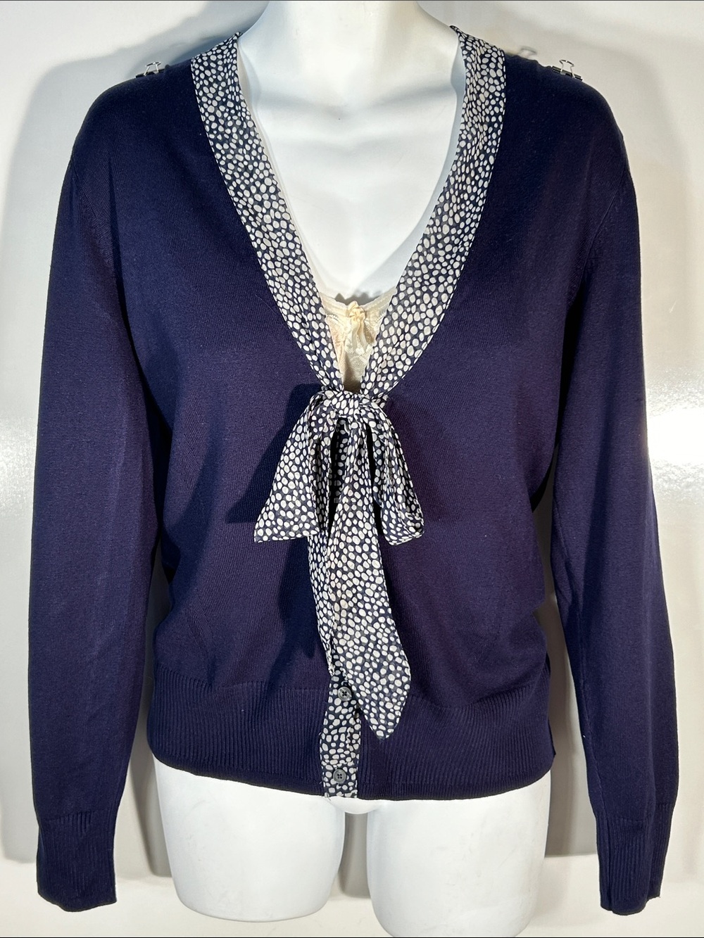 Isaac Mizrahi SZ XXL Navy Silk Blend Cardigan Sweater Preppy Academia Old Money